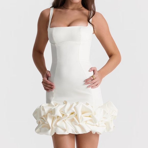 House Of CB Lilou Ruffle Hem Dress in Ivory - Picture 2 of 10